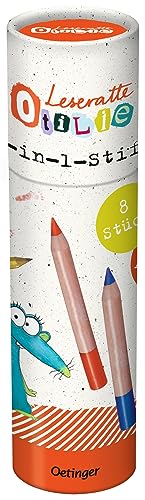 Leseratte Otilie 3-in-1 Stifte: Bunt-, Wachs- und Wassermaler, 8 Farben, Inkl. Anspitzer, 12 cm - Ideal zur Einschulung von Oetinger