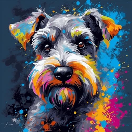 OfFsum 5D Diamond Art Painting Kits Fried Hair Schnauzer Dog 2 Round Full Drill Art Diamond Art Painting Kit DIY Diamond Art Painting Suitable for Home Adults Children's Room Wall Decorating von OfFsum