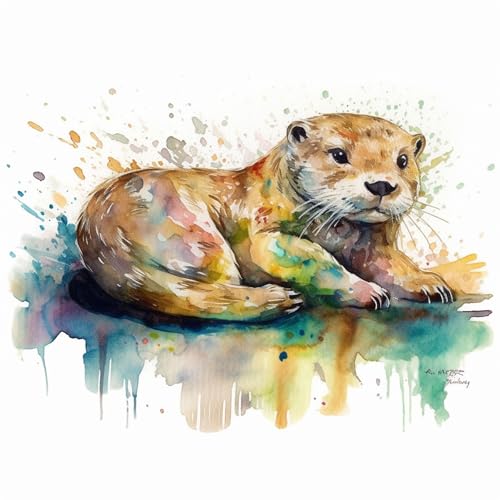 OfFsum 5D Diamond Painting Kits Supine Otter Watercolor 2 Round Full Drill Art Diamond Painting DIY Diamond Painting Suitable for Home Adults Children's Room Wall Decorating von OfFsum