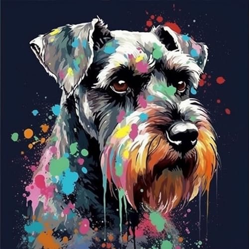 OfFsum 5D Diamond Art Painting Kits Cool Schnauzer Hund 04 DIY Kreuzstich Vollbohrer Kristall Strass Malerei Stickerei Gemälde Bilder für Erwachsene Kinder Home Wall Decor von OfFsum