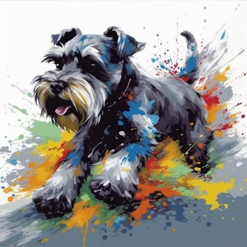 OfFsum 5D Diamond Painting Kits Running Schnauzer Dog 01 DIY Cross Stitch Full Drill Crystal Rhinestone Painting Embroidery Paintings Pictures for Adults Children Home Wall Decor von OfFsum