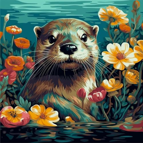 OfFsum 5D Diamond Painting Kits for Adults DIY Round Diamond Painting Kit Full Drill Smiling Otter Golden Flowers 7 Diamond Art Kits for Kids Art for Home Wall Decor von OfFsum