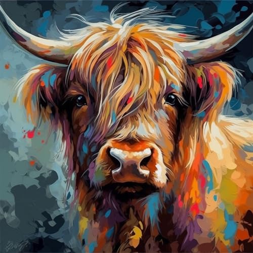 OfFsum Diamond Art Painting Highland Cow Magic Circle 11 Kit für Erwachsene Vollbohrer Malen mit Diamantkunst DIY Landschaft Malen nach Zahlen Kits Kunst Wand Home Decor von OfFsum