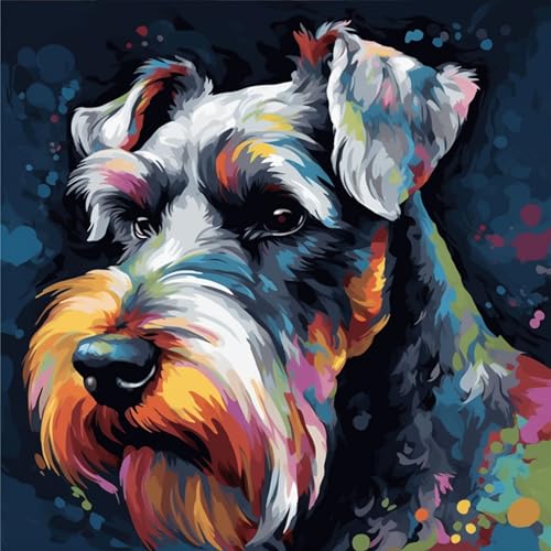 OfFsum Malen nach Zahlen für Erwachsene Kinder Anfänger Farbe Hund Schnauzer 4 DIY Acryl Malen nach Zahlen Kits mit Pinseln Acrylpigment Heimdekoration Brithday Geschenke 40,6 x 50,8 cm von OfFsum