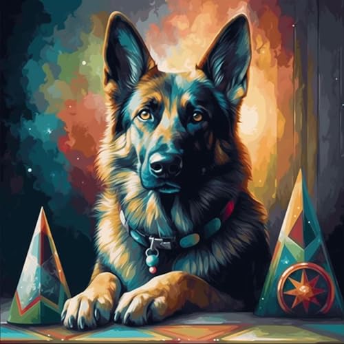 OfFsum Malen nach Zahlen für Erwachsene und Kinder, DIY-Malset mit 40 x 50 cm vorgedruckten, strukturierten Kunstleinwand-Acrylfarben und 3 Pinseln, ideal für Anfänger, Deutscher Schäferhund, von OfFsum