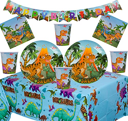 Dinosaurier Party Supplies Set Dinosaurier Geburtstag Party Dekoration Kit für 16- Einweg Dino Teller Tasse Servietten Tisch decken von Offer Shop