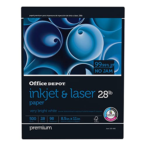 Office Depot® Tintenstrahl- und Laserpapier, 1 Ries, weiß, Briefgröße (21,6 x 27,9 cm), Ries mit 500 Blatt, 12,7 kg, 98 Helligkeit von Office Depot