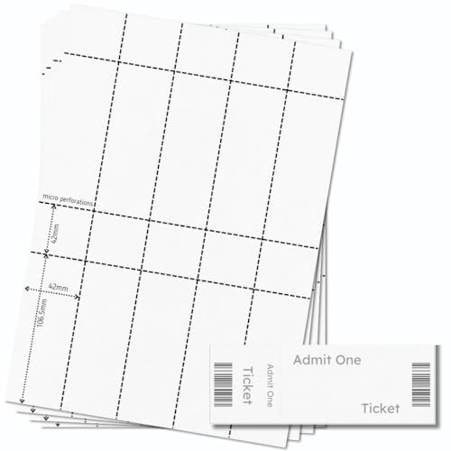 OfficeGear Veranstaltungstickets mit Stub, 10 Stück, perforiert, bedruckbar, A4-Karte, 148,5 x 42 mm, für Veranstaltungstickets, Tombola, Konzert, Eintritt, inkl. kostenloser Designvorlage, 10 Stück, von OfficeGear