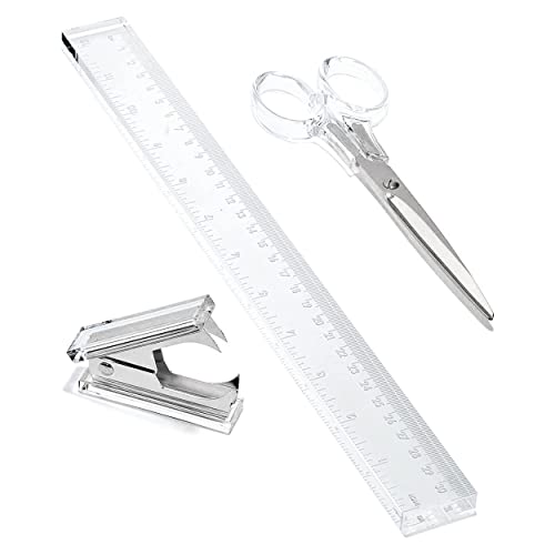 OfficeGoods Acryl-Schreibtischzubehör-Set – 30,5 cm Lineal, 16,5 cm Schere und Heftgerät-Entferner. silber von OfficeGoods