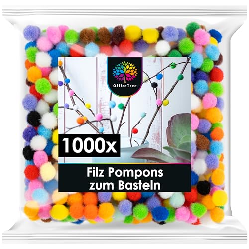 OfficeTree 1000 Bunte Pompons zum Basteln 10mm - Filzkugeln Bunt Klein - Mini Pompons Bunt - Pompoms zum Basteln für Kinder und Erwachsene - Dekorieren Verzieren Nähen DIY von OfficeTree