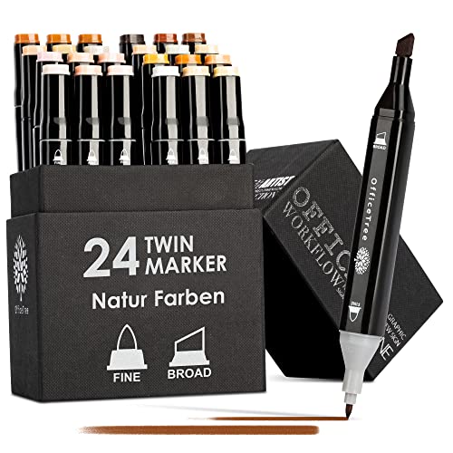 OfficeTree 24 Alkohol Marker Hautfarben - Skin Color Marker - Twin Marker Set zum Zeichnen und Malen - Touch Marker Stifte auch als Manga von OfficeTree