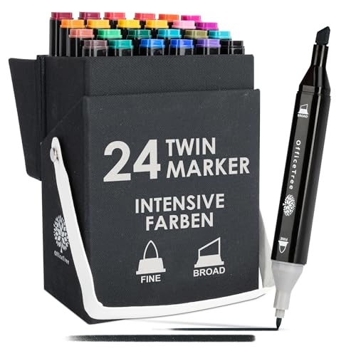OfficeTree 24 Alkohol Marker - Intensive Farben - Twin Marker Set zum Zeichnen und Malen - Touch Marker Stifte auch als Manga Stifte von OfficeTree