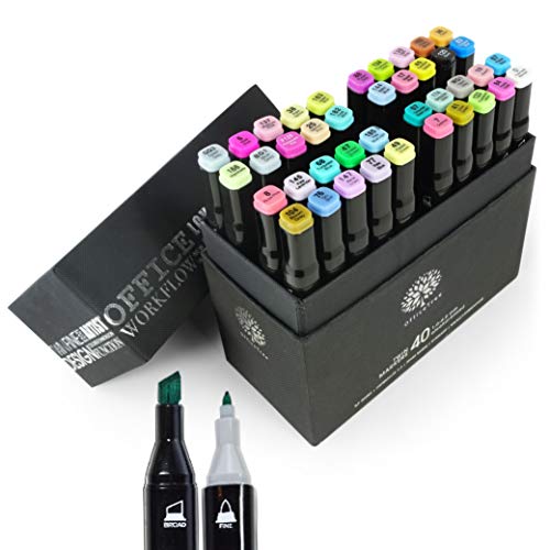 OfficeTree 40 Alkohol Marker - Weiche Farben - Twin Marker Set zum Zeichnen und Malen - Touch Marker Stifte auch als Manga Stifte von OfficeTree