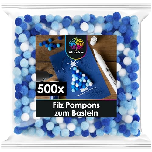 OfficeTree 500 Mini Pompons zum Basteln Blau - Filzkugeln 1cm Blau - Pompoms Mini Basteln - Pompoms zum Basteln für Kinder und Erwachsene - Dekorieren Verzieren Nähen DIY von OfficeTree