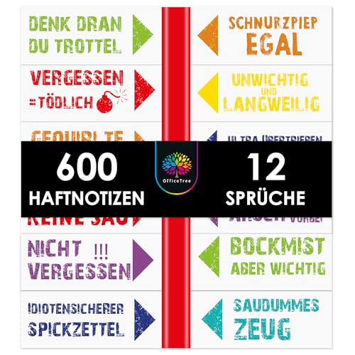 OfficeTree 600 x Haftnotizen Lustig für Studenten - 12 Lustige Sprüche - Klebezettel Lustig Büro Gadgets - Lustige Haftnotizen für die Linke & Rechte Buchseite - Lustige Sprüche Büro von OfficeTree