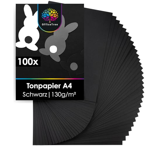 OfficeTree 100 x Tonpapier Schwarz A4 130g - Bastelpapier - Tonzeichenpapier zum Basteln & Malen & Drucken von OfficeTree