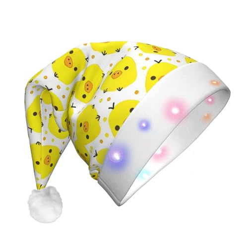Ogniwo LED-Weihnachtsmannmütze für Erwachsene und Kinder, beleuchtete Weihnachtsmütze, Weihnachtsfüller, Geschenk, gelber Hühner-Druck von Ogniwo
