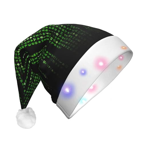 Ogniwo LED-Weihnachtsmannmütze für Erwachsene und Kinder, beleuchtete Weihnachtsmütze, Weihnachtsfüller, Geschenk, grüne Zahlen, Binärdruck von Ogniwo