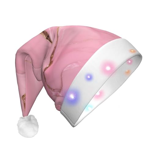 Ogniwo Weihnachtsmütze mit rosa Marmor-Textur, LED-Weihnachtsmannmütze, ultraplüschig und weich, ideal für Erwachsene von Ogniwo