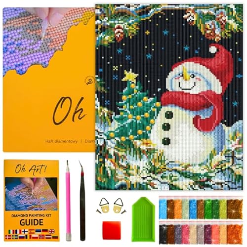 Diamond Painting Set für Erwachsene Diamant Painting Bilder Kit Kreatives DIY Bastelset 30 x 40 cm Leinwand inkl. Werkzeuge Perfekt für Heimdekoration und Hobbymaler Snowman and Christmas tree von Oh Art!