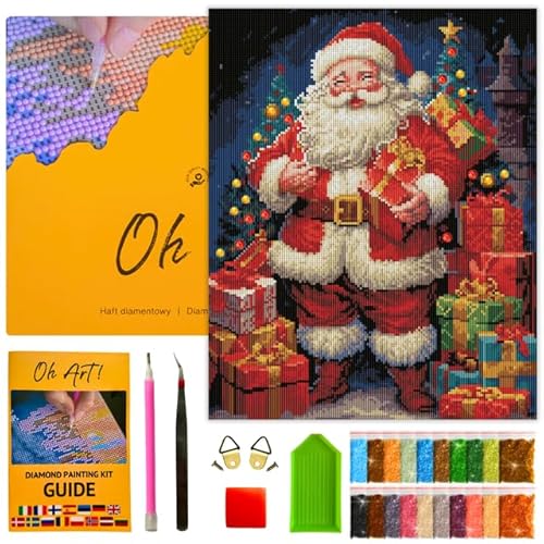 Diamond Painting Set für Erwachsene Diamant Painting Bilder Kit Kreatives DIY Bastelset 40 x 50 cm Leinwand inkl. Werkzeuge Perfekt für Heimdekoration und Hobbymaler Father Christmas with presents von Oh Art!