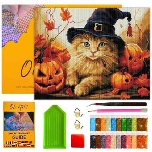 Oh Art!.! Diamond Painting Set für Erwachsene Diamant Painting Bilder Kit Kreatives DIY Bastelset 40 x 50 cm Leinwand inkl. Werkzeuge Perfekt für Heimdekoration und Hobbymaler Halloween cat von Oh Art!