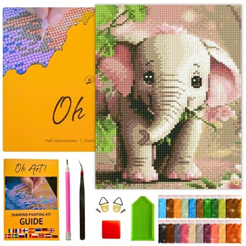 Oh Art! 5D Diamond Painting Kinder Set DIY Cartoon Diamant Painting Bilder DIY Full Drill Diamant Malerei Kit Deko fürs Kinderzimmer 30 x 20 cm Baby elephant von Oh Art!