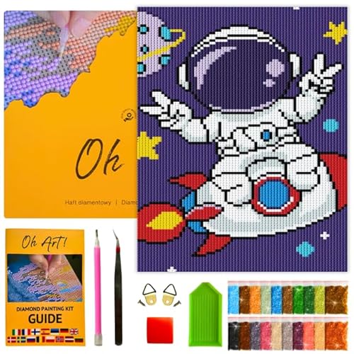 Oh Art! 5D Diamond Painting Kinder Set DIY Cartoon Diamant Painting Bilder DIY Full Drill Diamant Malerei Kit Deko fürs Kinderzimmer 30 x 20 cm Cosmonaut von Oh Art!