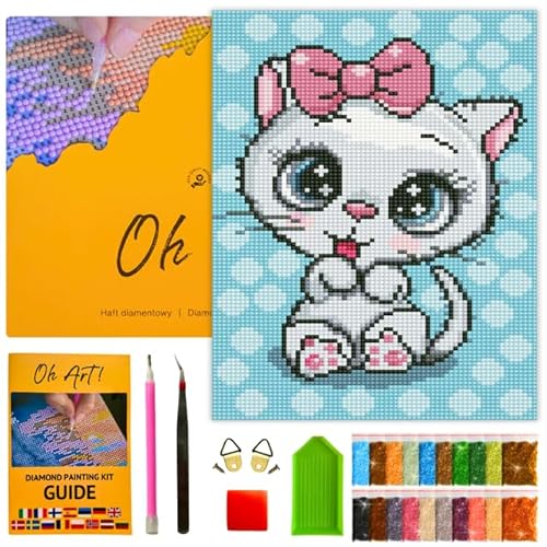 Oh Art! 5D Diamond Painting Kinder Set DIY Cartoon Diamant Painting Bilder DIY Full Drill Diamant Malerei Kit Deko fürs Kinderzimmer 30 x 20 cm Kitten with a bow von Oh Art!