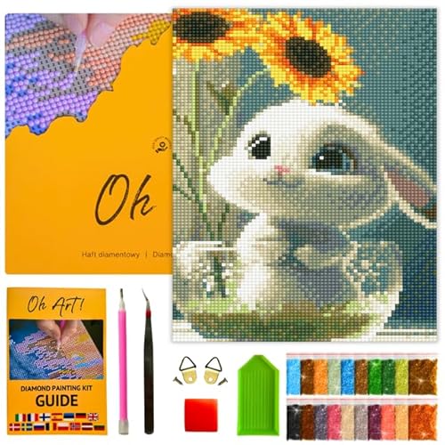 Oh Art! 5D Diamond Painting Kinder Set DIY Cartoon Diamant Painting Bilder DIY Full Drill Diamant Malerei Kit Deko fürs Kinderzimmer 30 x 20 cm Rabbit and sunflowers von Oh Art!