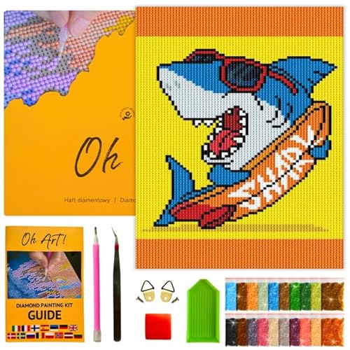 Oh Art! 5D Diamond Painting Kinder Set DIY Cartoon Diamant Painting Bilder DIY Full Drill Diamant Malerei Kit Deko fürs Kinderzimmer 30 x 20 cm Shark von Oh Art!