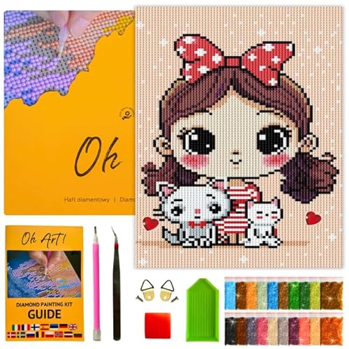 Oh Art! 5D Diamond Painting Kinder Set DIY Cartoon Diamant Painting Bilder DIY Full Drill Diamant Malerei Kit Deko fürs Kinderzimmer 30 x 20 cm The girl and the kitten von Oh Art!