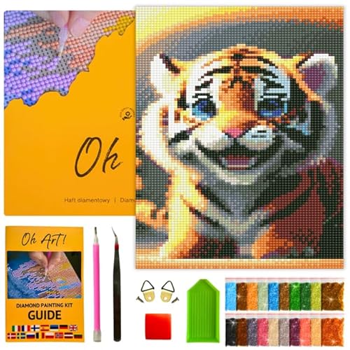 Oh Art! 5D Diamond Painting Kinder Set DIY Cartoon Diamant Painting Bilder DIY Full Drill Diamant Malerei Kit Deko fürs Kinderzimmer 30 x 20 cm Tiger smile von Oh Art!