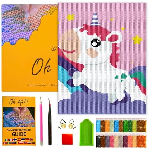 Oh Art! 5D Diamond Painting Kinder Set DIY Cartoon Diamant Painting Bilder DIY Full Drill Diamant Malerei Kit Deko fürs Kinderzimmer 30 x 20 cm Unicorn von Oh Art!