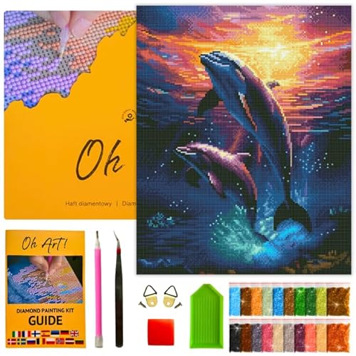 Oh Art! 5D Diamond Painting Set DIY Bastelset Mit Rahmen für Erwachsene und Kinder Diamont Painting Bilder Diamant Painting für Zuhause Dekor 40 x 50 cm Dolphins von Oh Art!