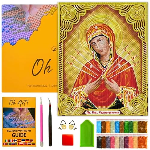 Oh Art! Diamond Painting Diamantmosaik Diamant Bilder Set 5D Mit Rahmen DIY Stickerei Nach Zahlen Erwachsene Leinwand 40 x 50 cm Mother of Sorrows von Oh Art!