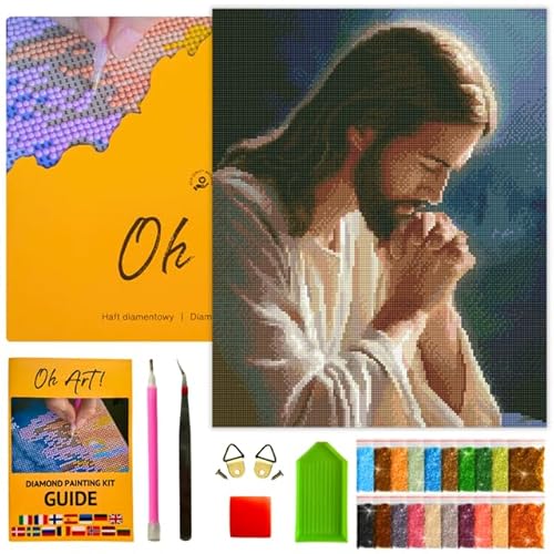 Oh Art! Diamond Painting Diamantmosaik Diamant Bilder Set 5D Mit Rahmen DIY Stickerei Nach Zahlen Erwachsene Leinwand 40 x 50 cm Prayer of Jesus von Oh Art!