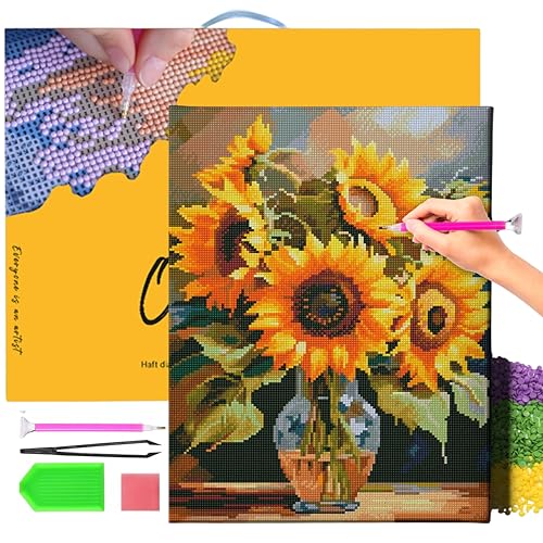 Oh Art! Diamond Painting Diamantmosaik Diamant Bilder Set 5D Mit Rahmen DIY Stickerei Nach Zahlen Erwachsene Leinwand 40 x 50 cm Sonnenblumen In Vase von Oh Art!