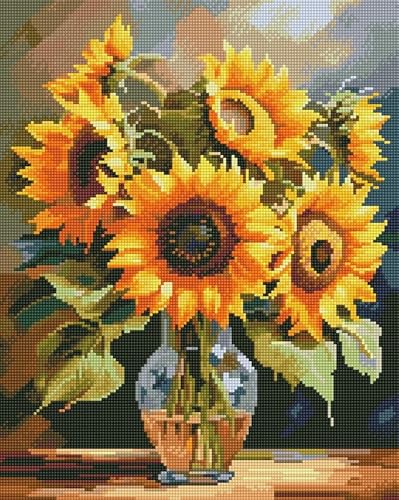 Oh Art! Diamond Painting Diamantmosaik Diamant Bilder Set 5D Mit Rahmen DIY Stickerei Nach Zahlen Erwachsene Leinwand 40 x 50 cm Sonnenblumen In Vase von Oh Art!