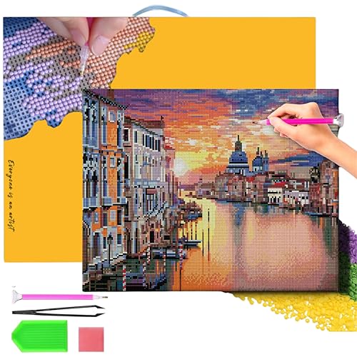 Oh Art! Diamond Painting Diamantmosaik Diamant Bilder Set 5D Mit Rahmen DIY Stickerei Nach Zahlen Erwachsene Leinwand 40 x 50 cm Venedig Bei Sonnenuntergang von Oh Art!