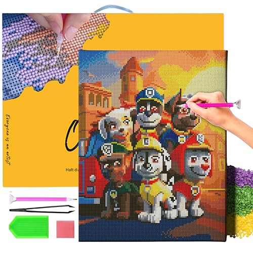 Oh Art! Diamond Painting Diamantmosaik Diamant Bilder Set 5D Mit Rahmen DIY Stickerei Nach Zahlen Kinder Erwachsene Leinwand 30 x 40 cm PAW Patrol von Oh Art!