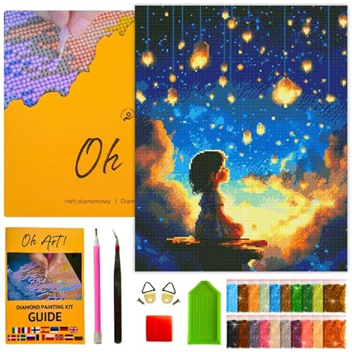 Oh Art! Diamond Painting Erwachsene 40 x 50 cm Mit Rahmen Ganze Leinwand gespannt DIY Set Basteln Stickerei Malerei Kits Dekor Girl and stars von Oh Art!