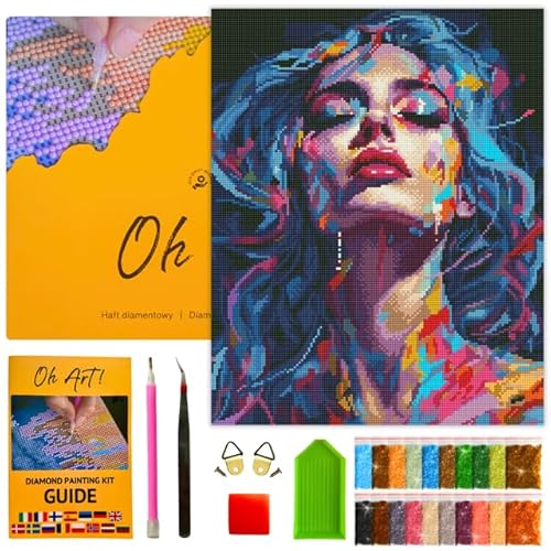 Oh Art! Diamond Painting Erwachsene 40 x 50 cm Mit Rahmen Ganze Leinwand gespannt DIY Set Basteln Stickerei Malerei Kits Dekor Girl's face von Oh Art!