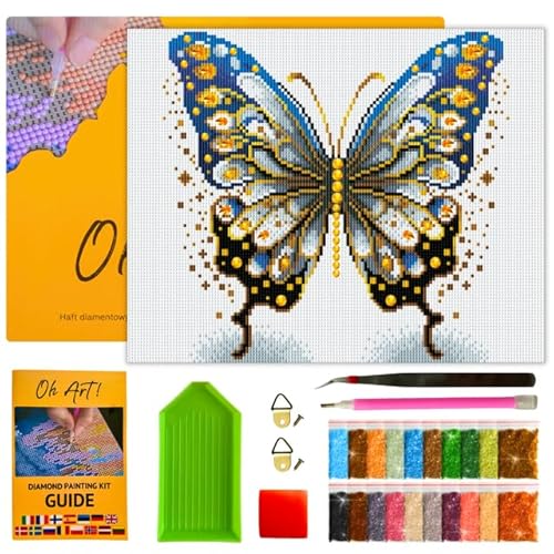 Oh Art! Diamond Painting Set 5D mit Rahmen DIY Stickerei nach Zahlen für Erwachsene Leinwand Gespannt Auf Holzrahmen für Zuhause Dekor 30 x 40 cm Butterfly von Oh Art!