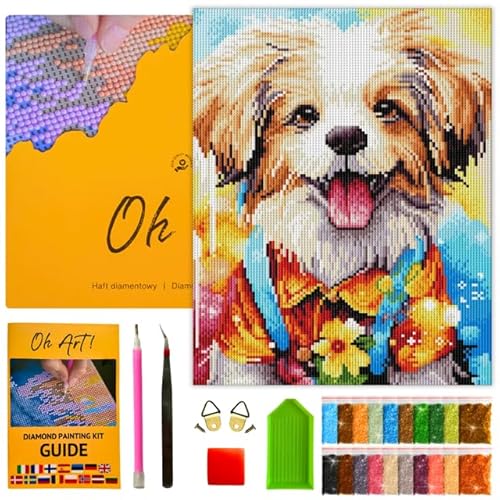 Oh Art! Diamond Painting Set 5D mit Rahmen DIY Stickerei nach Zahlen für Erwachsene Leinwand Gespannt Auf Holzrahmen für Zuhause Dekor 30 x 40 cm Dog in a shirt von Oh Art!