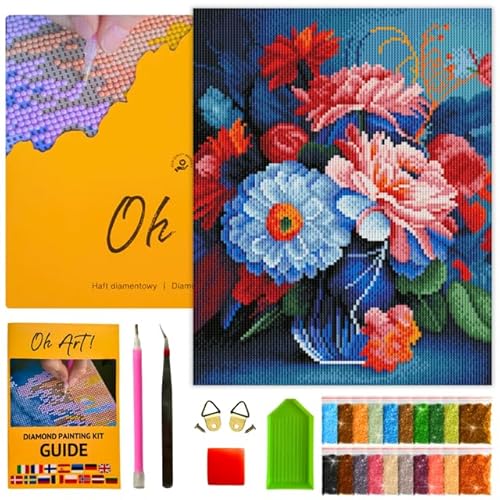 Oh Art! Diamond Painting für Erwachsene Set 5D DIY Diamantmosaik Bilder mit Leinwand Gespannt Auf Holzrahmen 30 x 40 cm Diamant Malerei für Haus Dekoration Flowers von Oh Art!