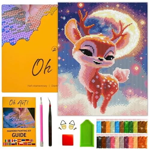 Oh Art! Diamond Painting für Erwachsene Set 5D DIY Diamantmosaik Bilder mit Leinwand Gespannt Auf Holzrahmen 30 x 40 cm Diamant Malerei für Haus Dekoration Little Deer von Oh Art!