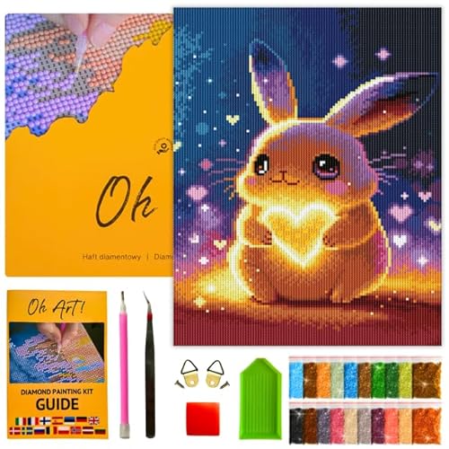 Oh Art! Diamond Painting für Erwachsene Set 5D DIY Diamantmosaik Bilder mit Leinwand Gespannt Auf Holzrahmen 30 x 40 cm Diamant Malerei für Haus Dekoration Little Rabbit von Oh Art!