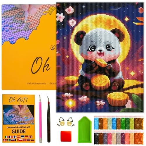 Oh Art! Diamond Painting für Erwachsene Set 5D DIY Diamantmosaik Bilder mit Leinwand Gespannt Auf Holzrahmen 30 x 40 cm Diamant Malerei für Haus Dekoration Little panda von Oh Art!