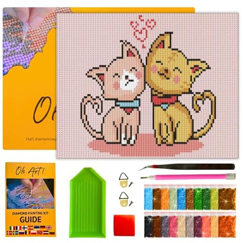 Oh Art! Diamond Painting für Erwachsene Set 5D DIY Diamantmosaik Bilder mit Leinwand Gespannt Auf Holzrahmen 30 x 40 cm Diamant Malerei für Haus Dekoration Two kittens von Oh Art!